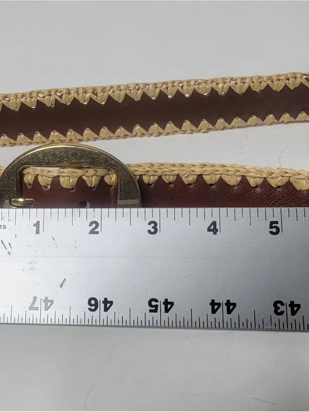 Mango handwoven edge brown leather belt whit gold buckle size S